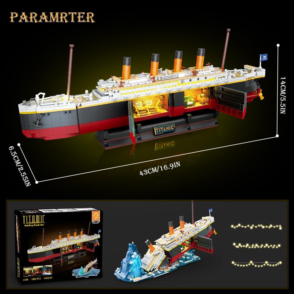 Set de Constructie Titanic 2 in 1, 1883 piese, cu lumini LED