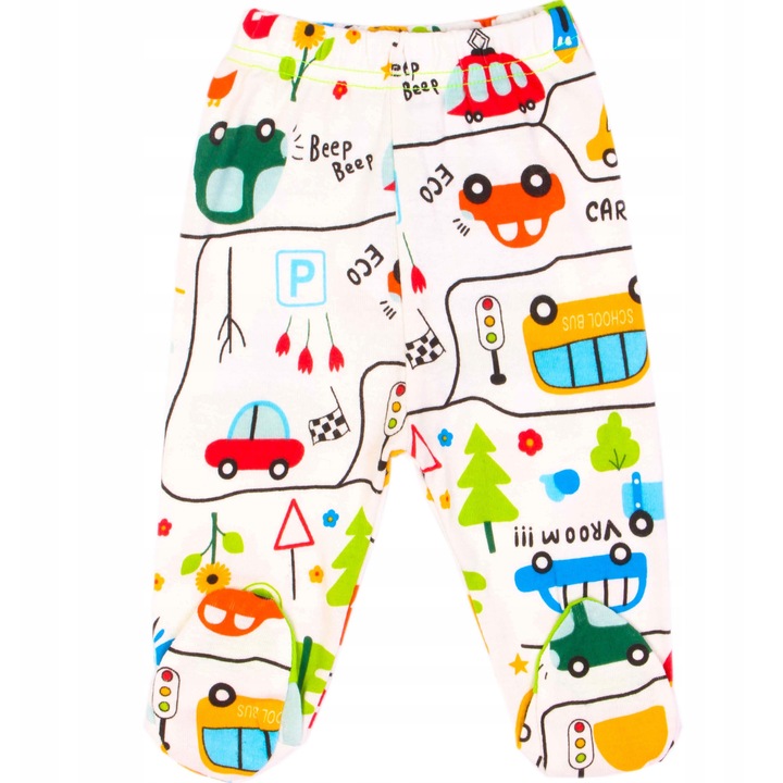 Pantaloni bebelusi set, masini, alb/multicolor, bumbac, 80 cm
