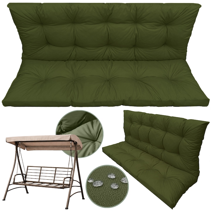 Perna De Gradina Edanti Pentru Balansoar Si Banca, 150X60X50 Cm, Verde, Impermeabila, Matlasata, Cu Snururi De Prindere, Grosime 10 Cm