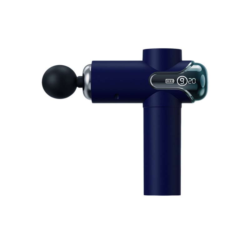 Vibrációs masszázskészülék, USB töltés, 25 W, izomlazításra edzés után, ORBER, kefés motor, mini hordozható modell, LCD kijelző, 5 intenzitási szint, ABS, 120, 8 × 133 × 40 mm, kék