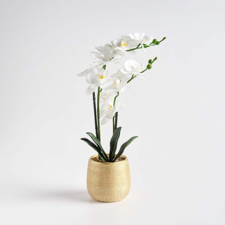 Floare decorativa artificiala orchalica, auriu, 49 cm