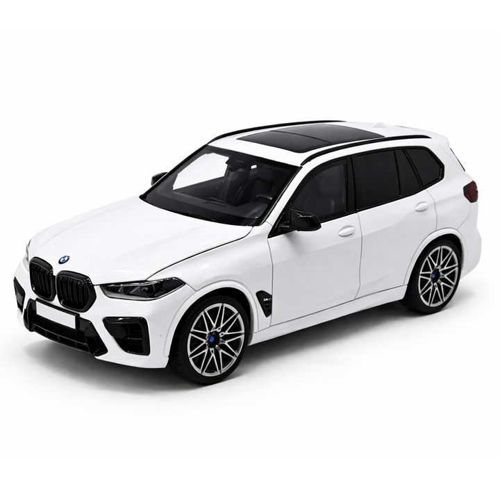 Macheta auto metal BMW X5 M Competition LCI 1:18, Culoare - Alb Metalizat, deschidere usi/capota/portbagaj, suspensii fata-spate, volan functional, model premium detaliat