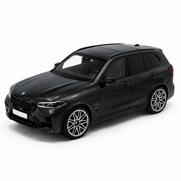 Macheta auto metal BMW X5 M Competition LCI 1:18, Culoare - Negru Metalizat, deschidere usi/capota/portbagaj, suspensii fata-spate, volan functional, model premium detaliat