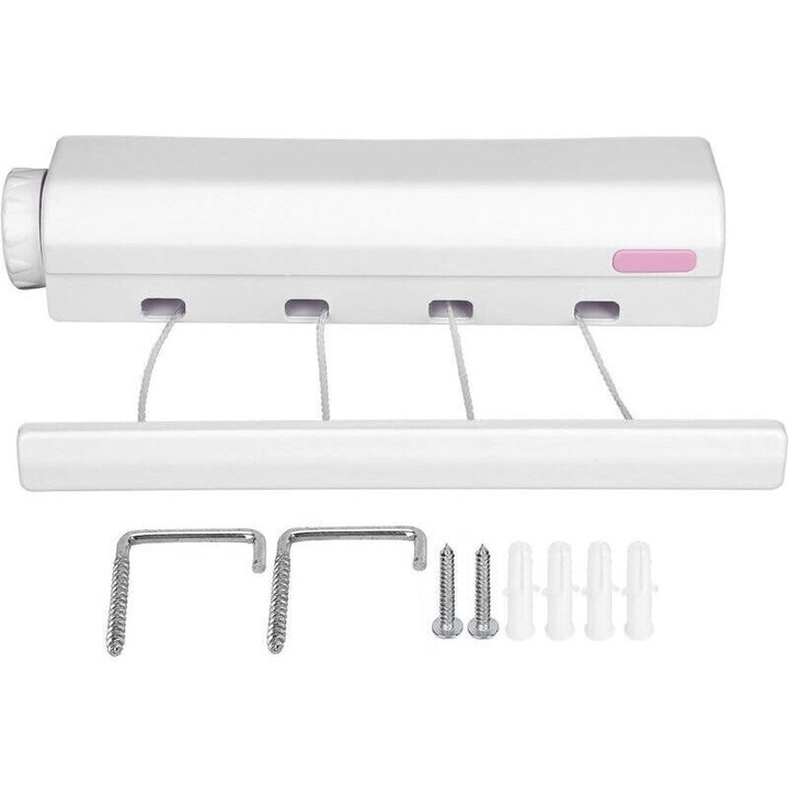 Uscator rufe montat pe perete, 4 linii, retractabil, 3.75m, multicolor, set cu suruburi si piulite