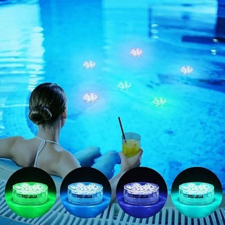 Lumina submersibila LED AIDUCHO, 16 culori, 100% impermeabila IP68, set 2 bucati, control de la distanta