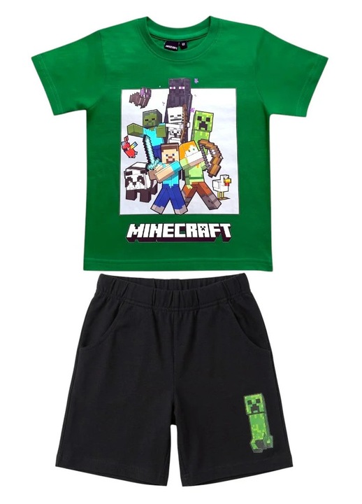 Compleu copii Minecraft, 2 piese, bumbac, verde, Negru