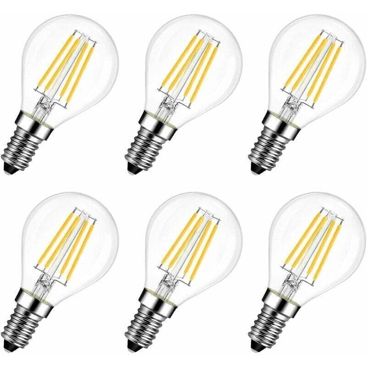 6 db LED filament izzó készlet, 6W, meleg fehér, E27, 75x47mm, vintage