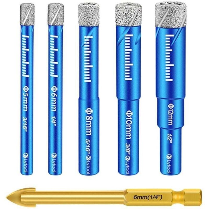 Gyémánt fúrókészlet, 5-12mm, 6mm keményfém, 65x35mm, csempéhez és kerámiához