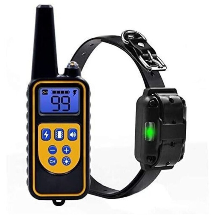 Zgarda electronica pentru dresaj caini, 800m, impermeabila, cu telecomanda reincarcabila, 16x62cm