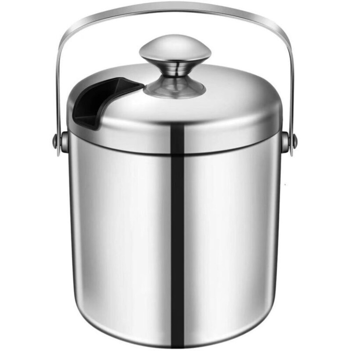 Frapiera din inox 2L cu capac si cleste, set complet, ideal pentru petreceri