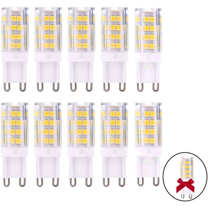 G9 LED izzó 5W meleg fehér, 10 darabos készlet, méretek 15x50mm