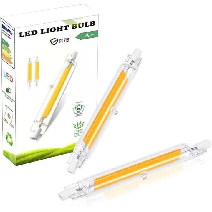 Bec R7S 78mm LED 10W, 100W halogénnel egyenértékű, meleg fehér fény 3000K, 1000LM, 360°-os sugárzási szög, 2 darabos készlet
