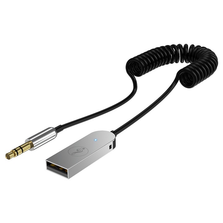 DEYKAY Bluetooth 5.3 vezeték nélküli audio adapter AUX bemenettel, 3,5 mm-es audio vevő, beépített mikrofon, autós készlet, ezüst