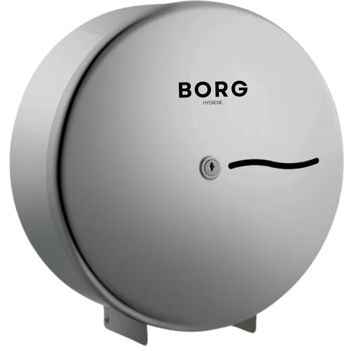 Jumbo WC-papír adagoló, BORG Hygiene, 304-es rozsdamentes acél, 261x253x126mm, modern design