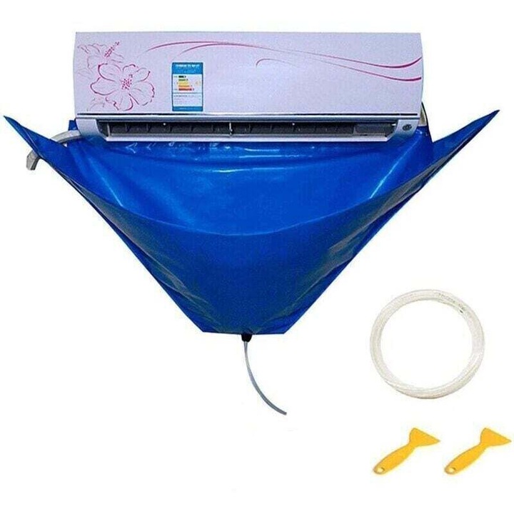 Husa pentru curatare aer conditionat, kit curatare, din Oxford dublu tratat PPC, cu sac conic si furtun de scurgere, pentru unitati de perete pana la 1.5P (circumferinta