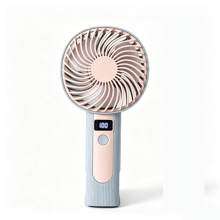 USB Újratölthető Hordozható Kézi Ventilátor, Kék, Digitális Kijelzővel, Ultra Kompakt, Nyárra, Strandra, Utazáshoz és Irodába