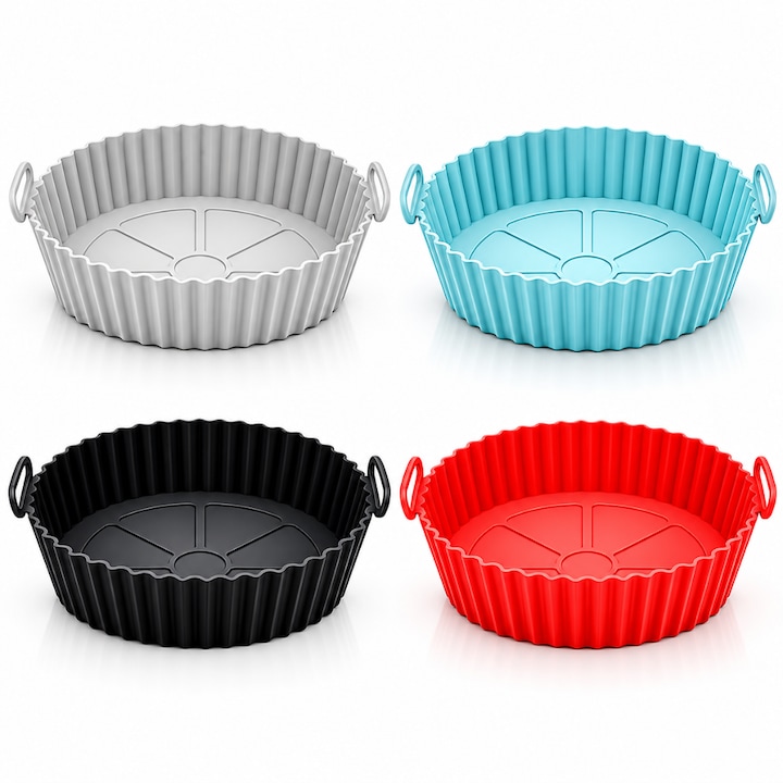 Set 4 Tavi Silicon Macvi® penmtru Air Fryer, cuptor, Reutilizabile, Multicolor, 20x17x5cm