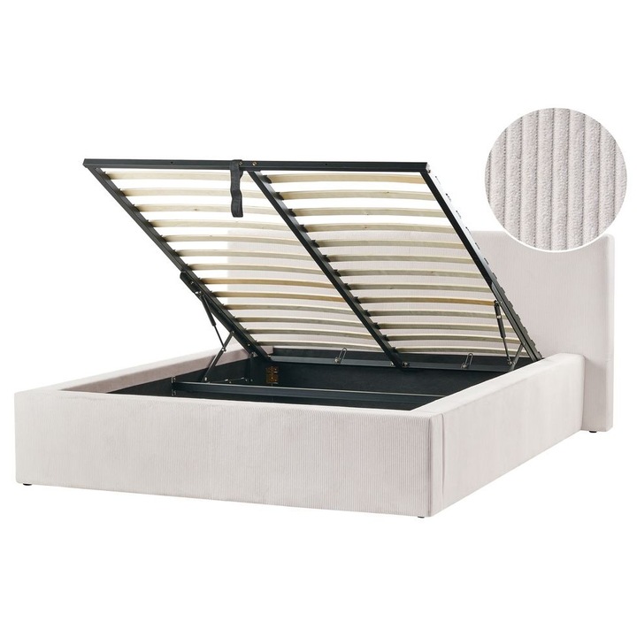 Ágyneműtartós ágy Kordbársony Lillebonne 140 x 200 cm Világosbézs