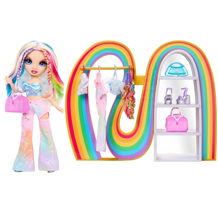 Rainbow High Amaya Rainbow Closet Játékszett Exkluzív Babával, Ruhákkal és Kiegészítőkkel, Divat Gardrób Gyermekeknek 4 Éves Kortól
