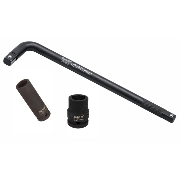 Set cheie de roti ramforsata L 500 1/2 + tubulara de impact scurta 17 mm + tubulara de impact lunga 17 mm