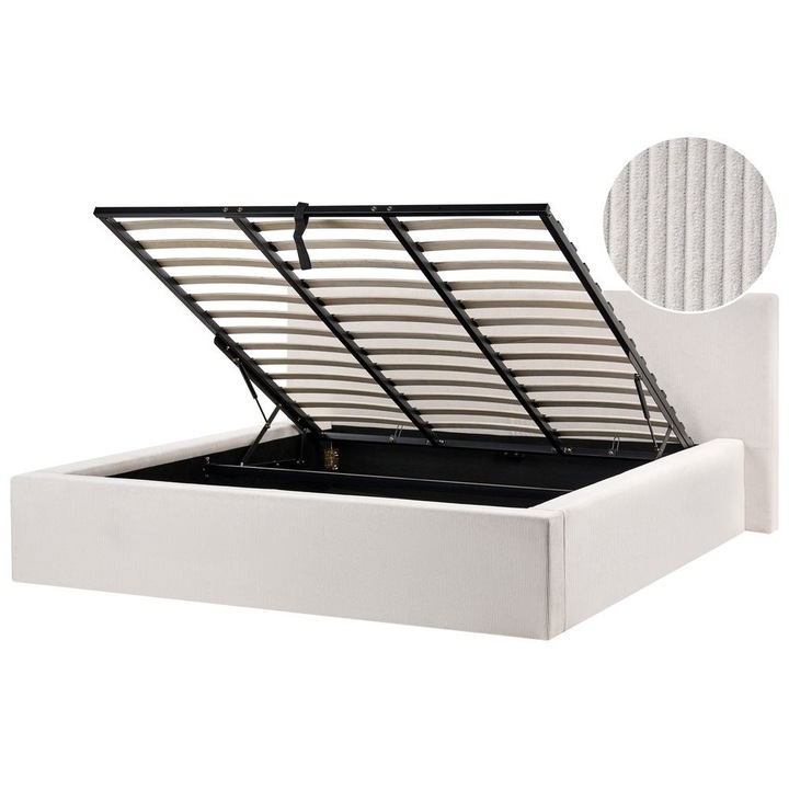 Ágyneműtartós ágy Kordbársony Lillebonne 180 x 200 cm Világosbézs