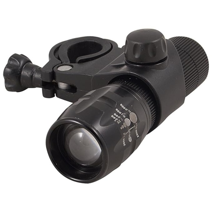 LED kerékpár lámpa, rögzítő konzol, zoom, alumínium, 3 világítási mód, 9.3 x 3 cm, fekete, Dactylion®