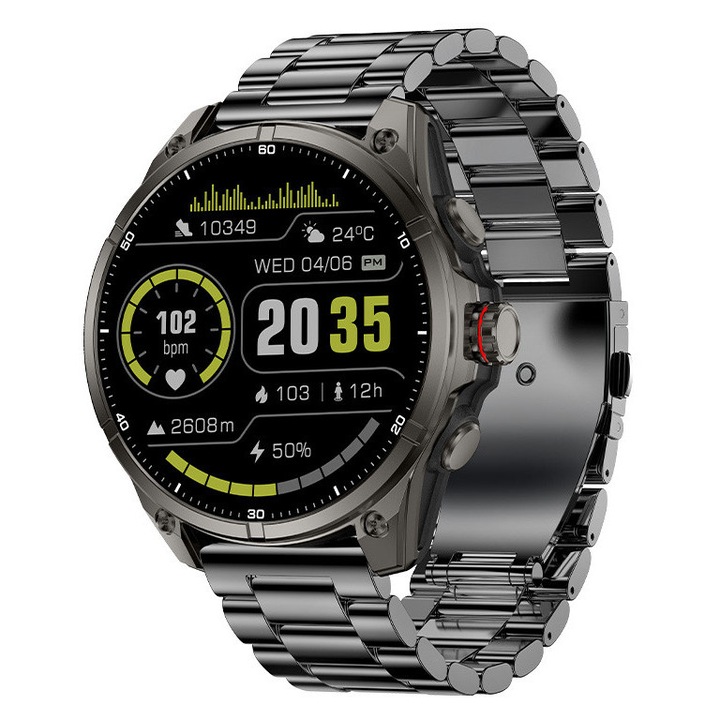 Смарт часовник Carneo GTR eXpedition GPS, Bluetooth, Super AMOLED, Gorilla Glass, разговори, 59 спорта, 5ATM, проследяване на сън, стрес, BMI, сърдечен ритъм, SpO₂, метал