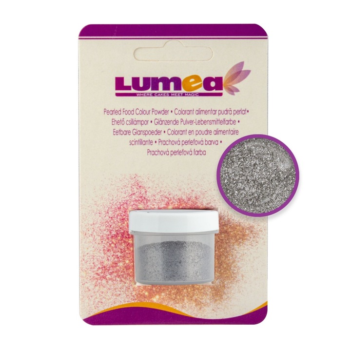 Colorant alimentar pulbere argintiu perlat, 4g, pentru decorare torturi, Lumea