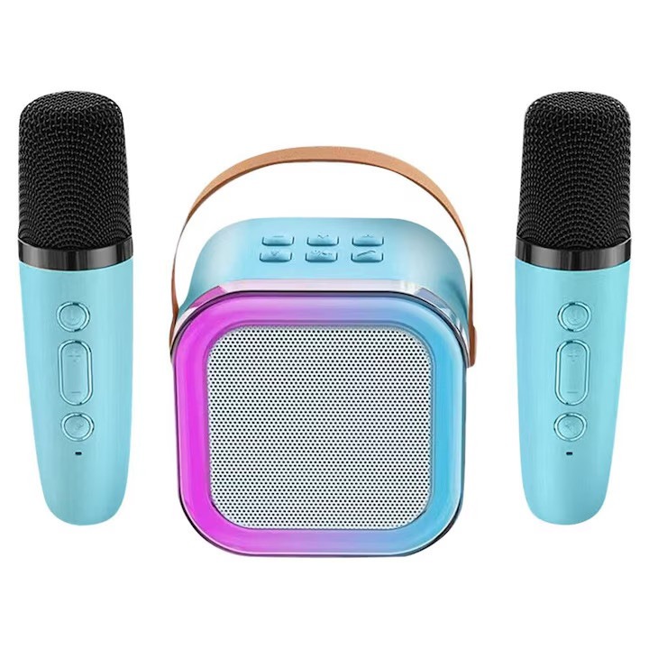 Комплект караоке тонколона aLFTEC, 2 безжични микрофона, Bluetooth 5.0, LED RGB, розов