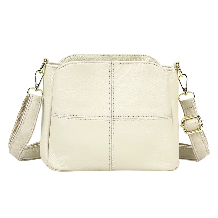 Női táska természetes bőrből, IMODIX®, Alkalmi, Több rekeszes, Méretek 24x18x13 cm, 7363-as modell, Bézs