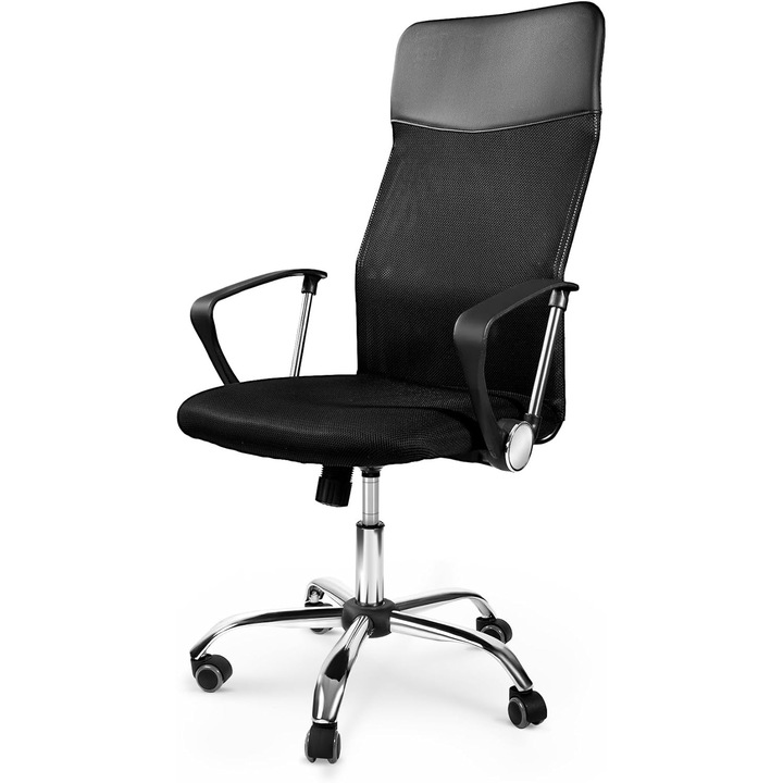 Ergonomikus irodai szék, hawthyhome, 200 kg, magasságállítás, hintamechanizmus, csendes kerekek, légáteresztő háló, műbőr, fekete, megerősített műanyag és fém anyag, évekig tartó tartósság, egyedi beállítás, mozgás