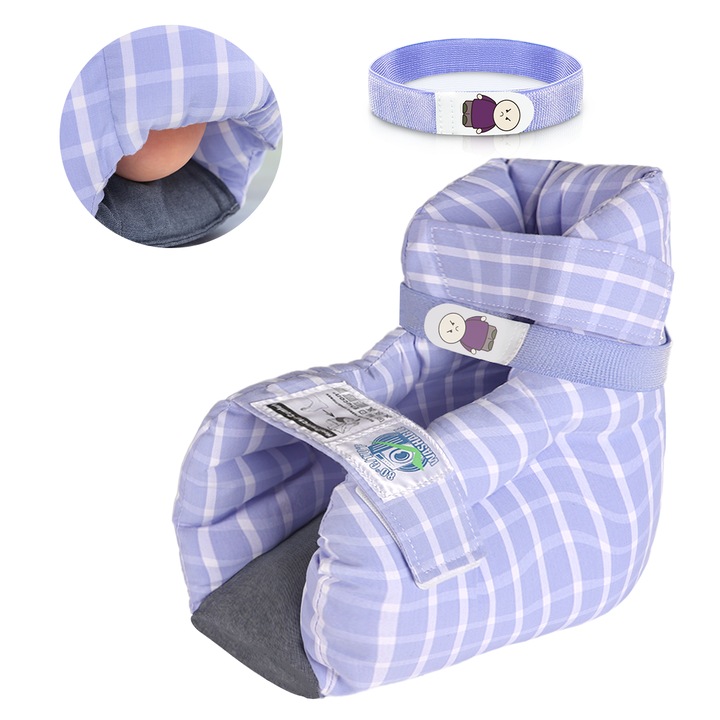 Ehucon Protector calcai anti-escare – perna cu 2 curele, terapie durere/leziuni, marime adult, potrivit stang/drept, 1 buc, carouri mov