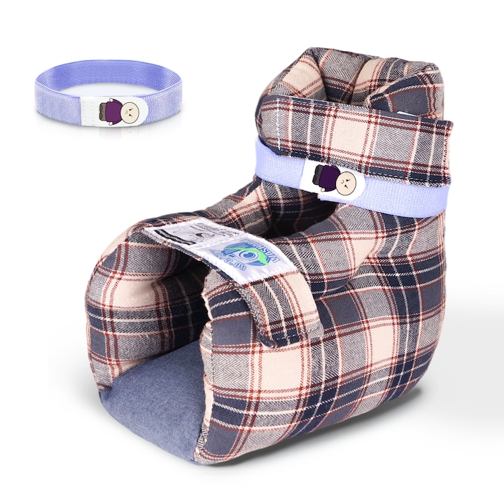 Ehucon Protector calcai anti-escare – perna cu 2 curele, terapie durere/leziuni, marime adult, potrivit stang/drept, 1 buc, carouri maro