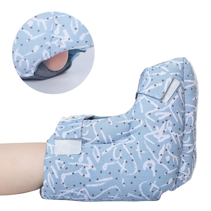 Ehucon Protector calcai anti-escare – perna cu 2 curele, terapie durere/leziuni, marime adult, potrivit stang/drept, 1 buc, imprimeu albastru