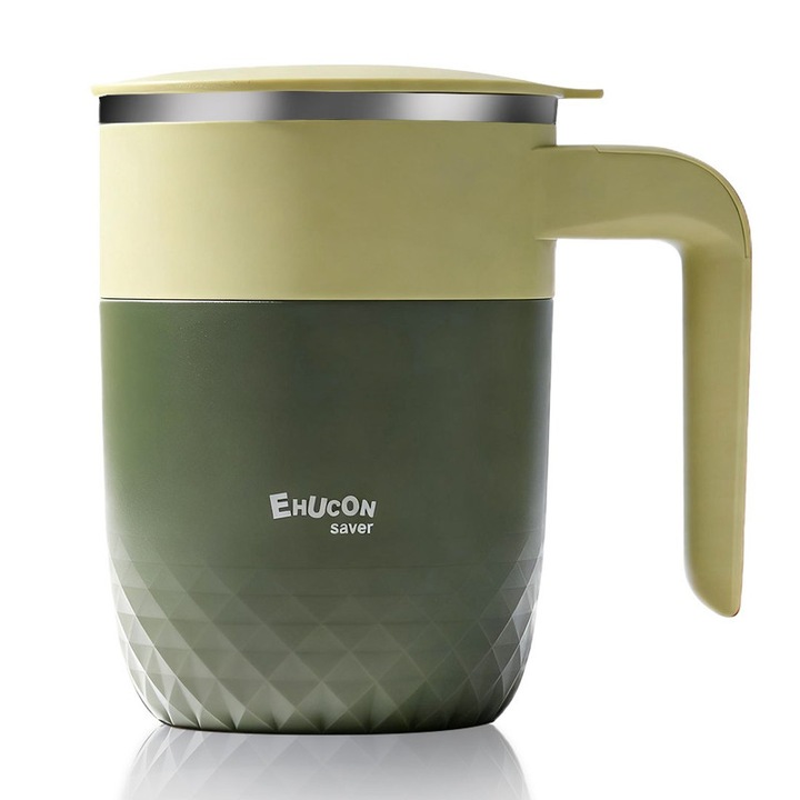Ehucon Cana termica din material de calitate alimentara, cu maner ergonomic, etansa, design stabil in pozitie verticala, Ceasca cu figurina care nu se rastoarna，verde，Bauturi calde si reci