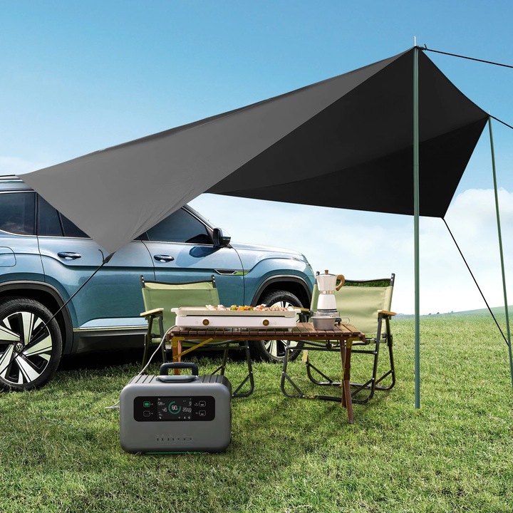 Marchiză auto neagră, cort pentru camping, impermeabil, pentru 5-8 persoane, 445x290cm