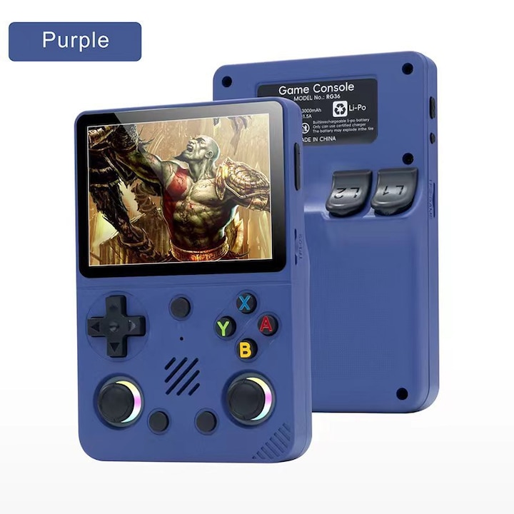 Consola Portabila Retro RG36 PRO, Ecran IPS 3.5”, Doua Joystick-uri 3D, Baterie 3000mAh, Ideala pentru Gaming Clasic-Consola de jocuri portabila, violet