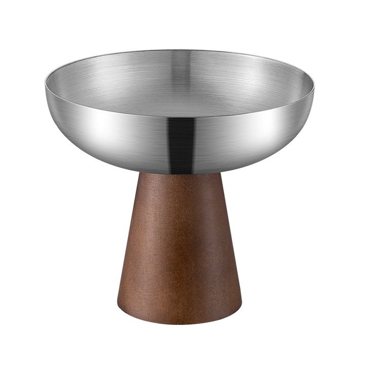Cupa pentru înghețată cu picior din lemn, ORBER, argintie, 12x9.5cm, set