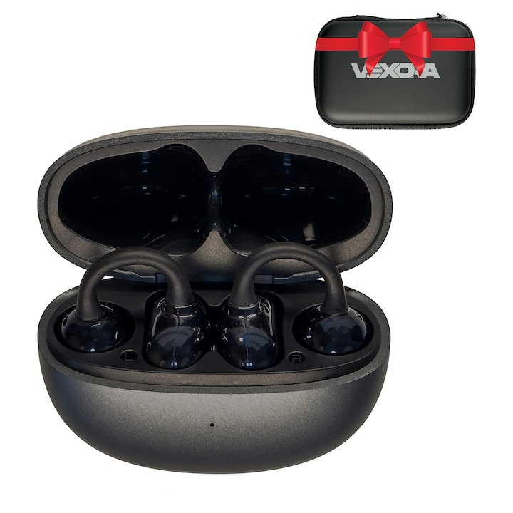 Casti wireless Vexora S6, Bluetooth 5.4, ear-clip, Hi-Fi Stereo, autonomie 30h, gri, set