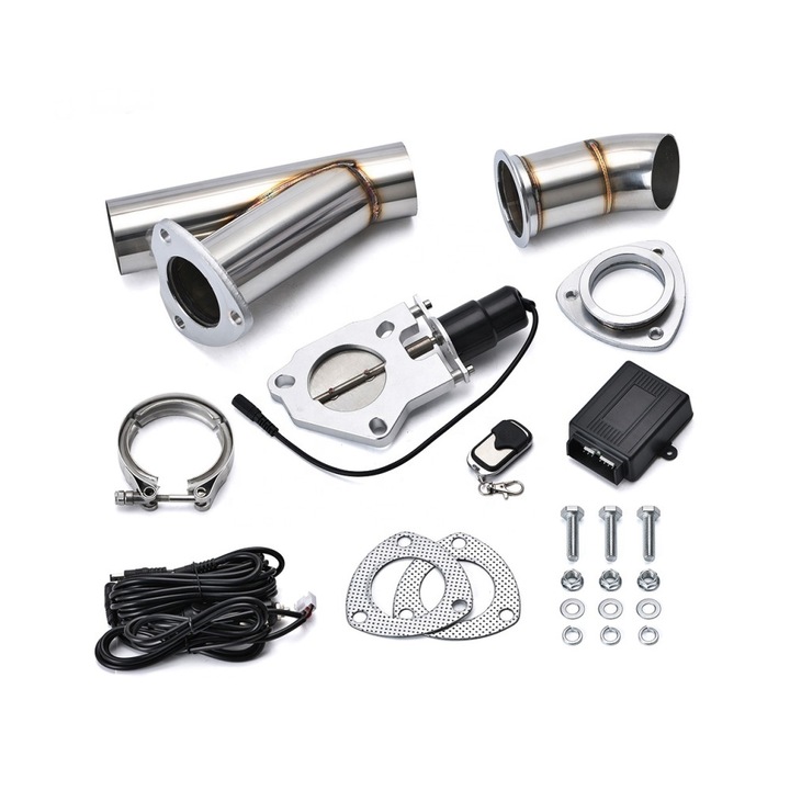 Kit cut off valve V evacuare auto cu telecomanda si colier V-band 63 mm inox