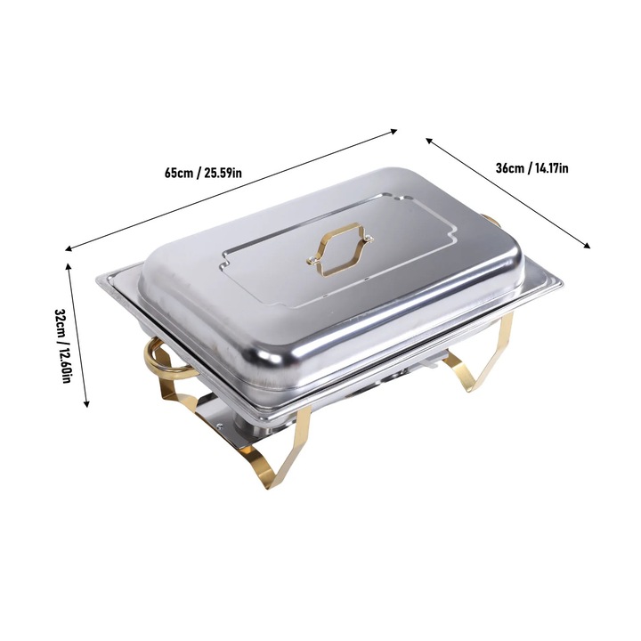 Set Chafing Dish Bufet, Otel Inoxidabil, Galben Deschis, 65x32x36cm