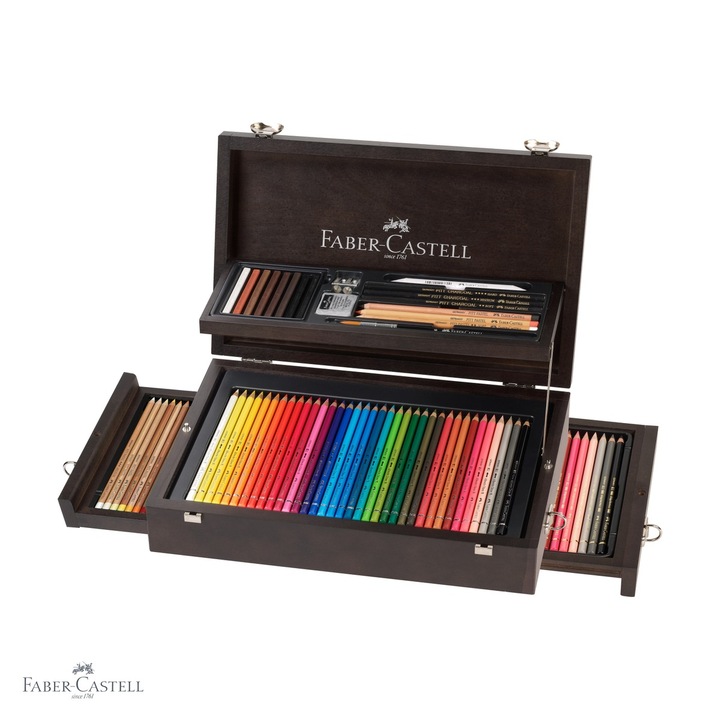 Set cutie lemn Faber-Castell 36 instrumente artistice Polychromos, Albrecht Durer, Pitt Pastel, multicolor