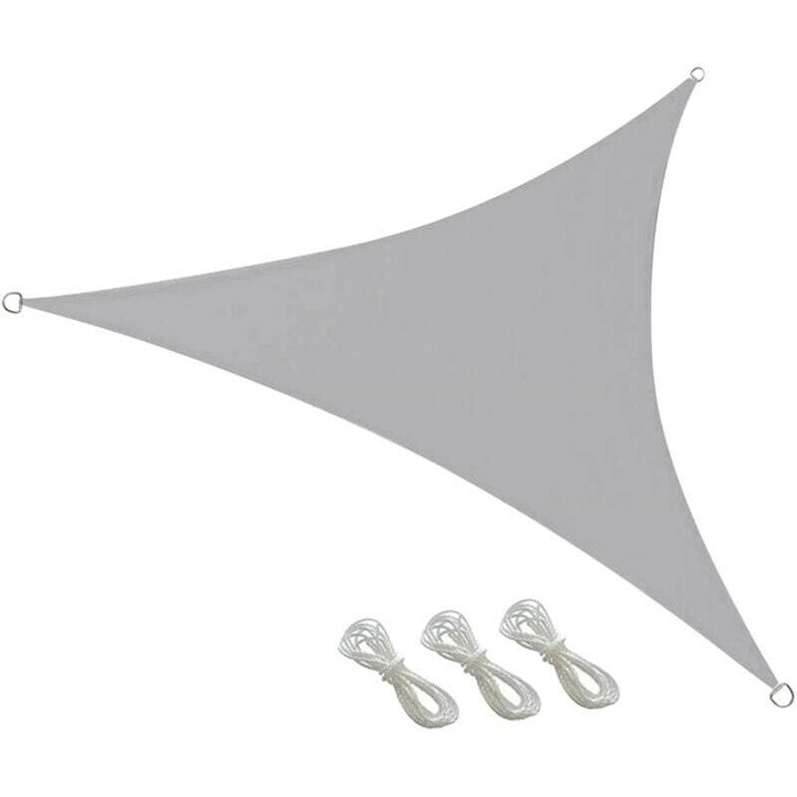 Umbra de soare triangulara 3 x 3 x 3 m, gri, rezistenta la UV, pentru gradina si terasa