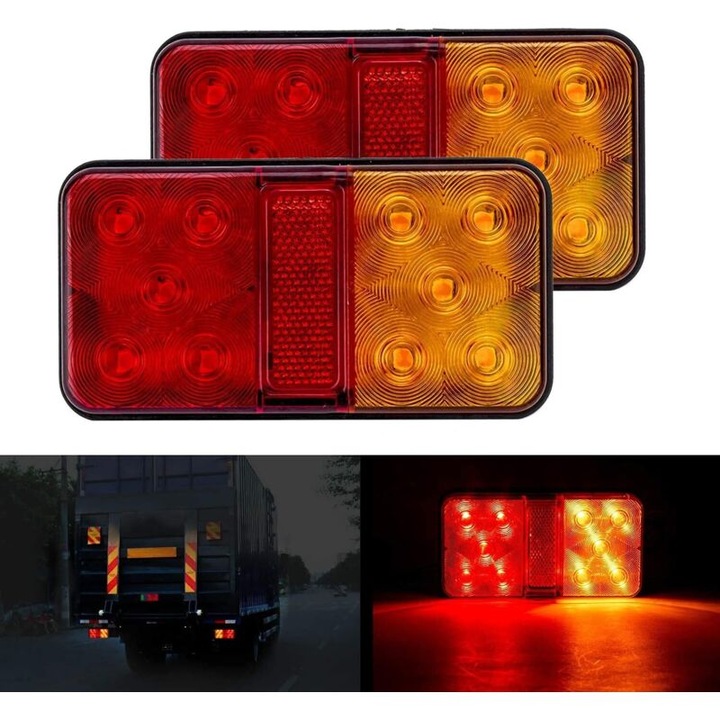 Set 2 lumini spate LED multifunctionale, rosu-galben, 15x8x2.8cm, 12V, IP65