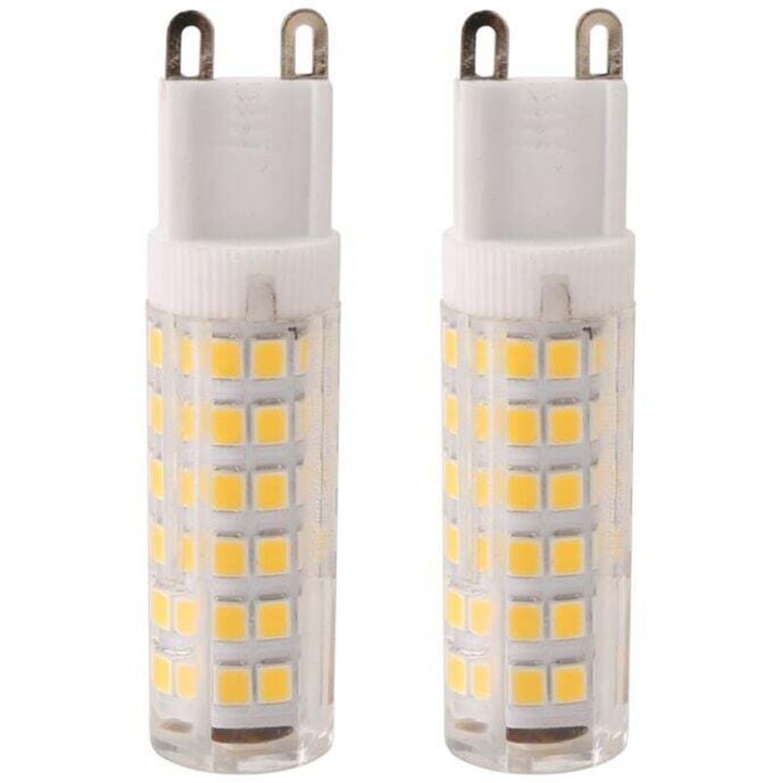 2 db G9 7W LED izzó készlet, 60W-osnak megfelelő, nappali fehér 6000K, 360°-os világítási szög, méretek 21x16.2x2 cm