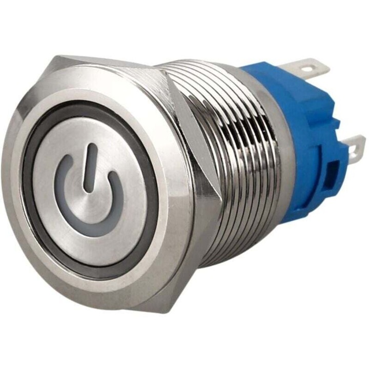 220V nyomógombos kapcsoló, 35x25mm, kék + ezüst, 1 db-os készlet