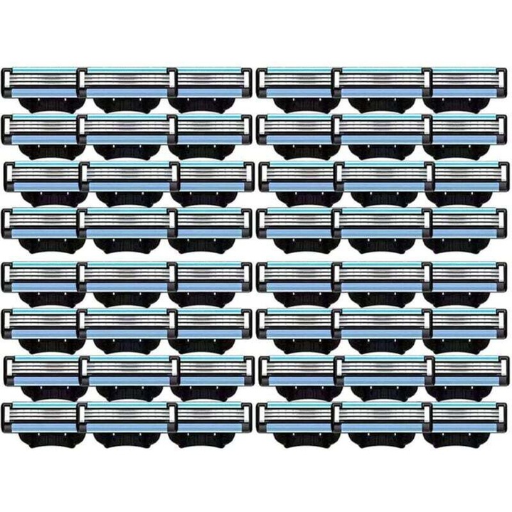 Rezerve lame aparat de ras, 48 buc, compatibile cu Mach 3, 3 straturi, plastic + metal, multicolor