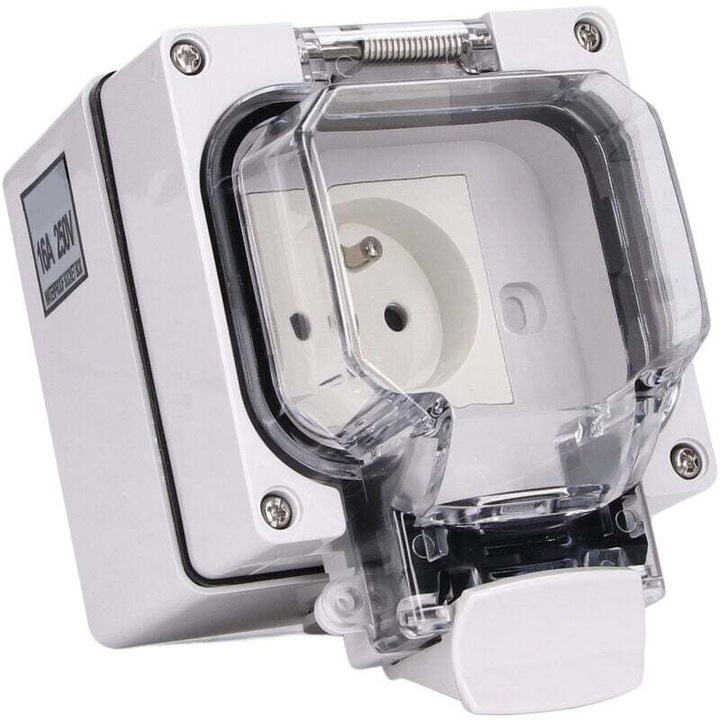 Външен контакт IP66, 250V 16A, водоустойчив, за стенен монтаж, комплект водоустойчива капсула