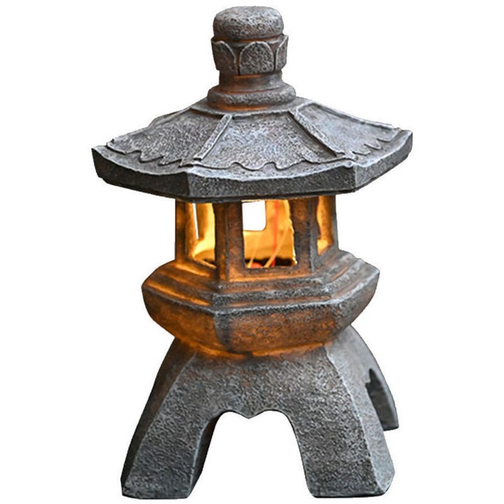 Statuie Zen solara, decorare gradina orientala, dimensiuni 21.6x16.5x26.9cm, culoare gri.