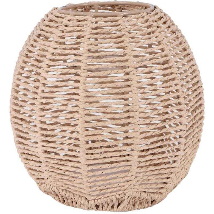 Abajur din ratan, stil retro, culoare maro, 14x15cm